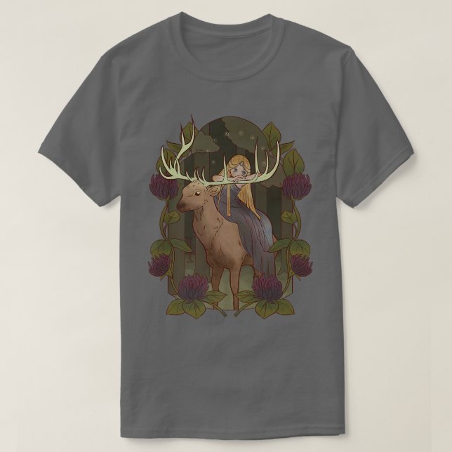 Hjort och Fairy Forest Fantasy Princess Magic T Shirt (Design framsida)