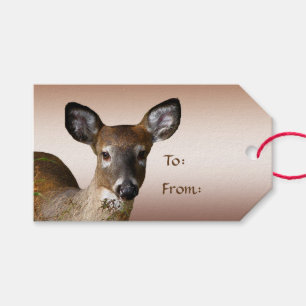 Hjort och Frosty Backe-paket med gift-Märkre Presentetikett
