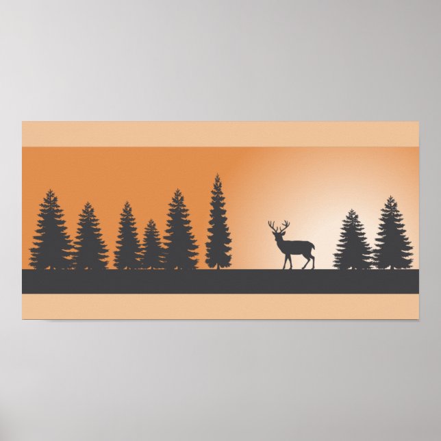 Hjort och Gräs Träd Silhouette Poster (Framsidan)