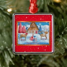 Hjort och presenter på Helgdag kvällsanpassning Julgransprydnad Metall