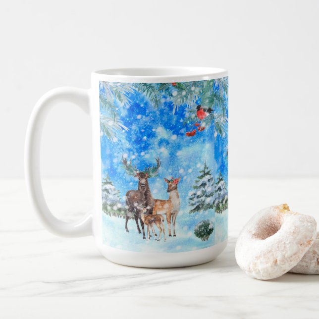 Hjort och Robin Winter Wonderland Kaffemugg (Med munk)