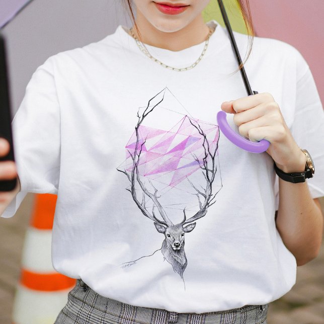 Hjort och rosa - geometrisk Elegant i hjärtat Djur T Shirt (Skapare uppladdad)