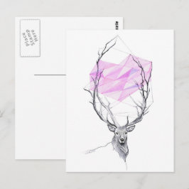 Hjort och rosa, geometrisk hjärtekonst teckning Dj Vykort