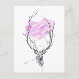 Hjort och rosa, geometrisk hjärtekonst teckning Dj Vykort