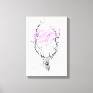 Hjort och rosa geometriskt hjärta ritning Djur kon Canvastryck