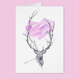 Hjort- och rosa-geometriskt kort för teckning-kons
