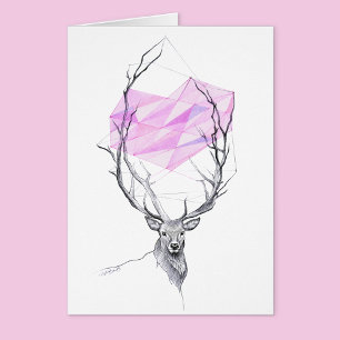 Hjort- och rosa-geometriskt kort för teckning-kons