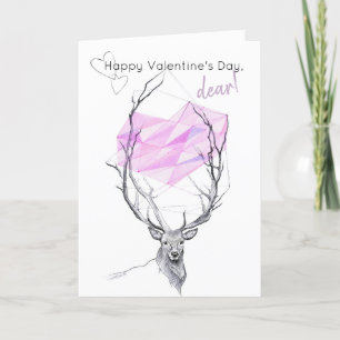 Hjort och rosa - geometriskt Valentines day Helgkort