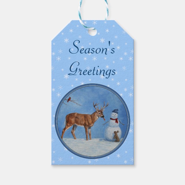 Hjort och Snögubbe, Snöflingor Presentetikett (Framsidan)