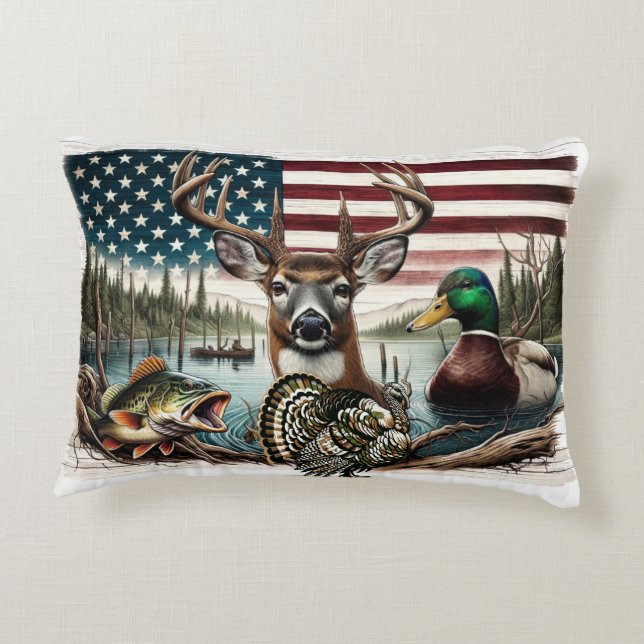 Hjort och USA-land Prydnadskudde (Baksidan)