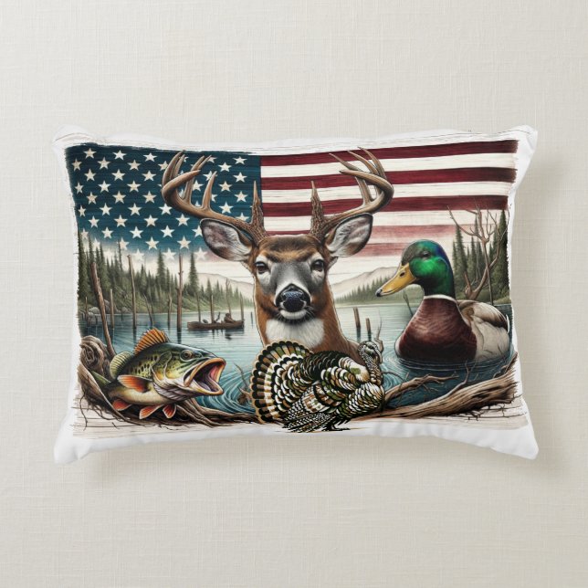 Hjort och USA Land Prydnadskudde (Framsidan)