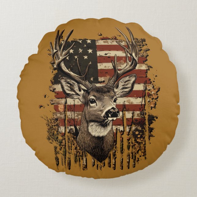 Hjort och USA Land Rund Kudde (Framsidan)