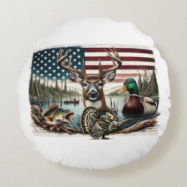 Hjort och USA Land Rund Kudde (Framsidan)