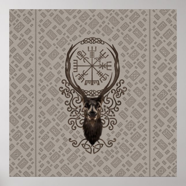Hjort och Vegvisir - Viking Navigation Compass Poster (Framsidan)
