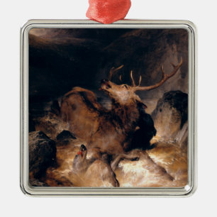 Hjort och vinthundar i en bergsström julgransprydnad metall