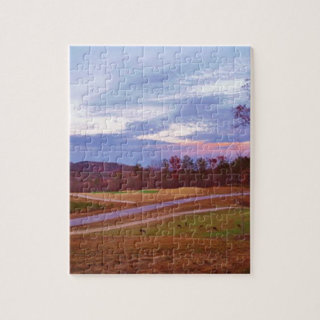 Hjort om golfbanor i solnedgång pussel (Vertikal)