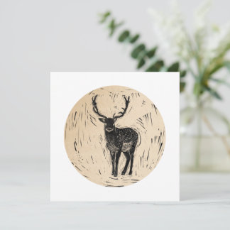 Hjort om papperskorgsutskrift Lino-cut Art Blank Anteckningskort
