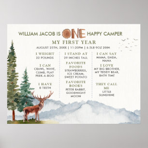 Hjort One Lycklig Camper Woodland Milestone Poster