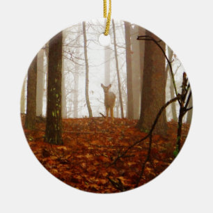 Hjort på Mist Julgransprydnad Keramik