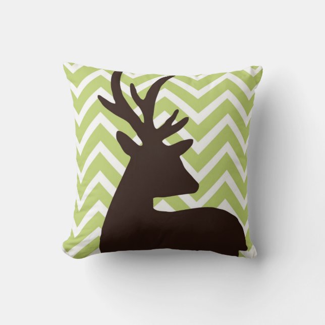 Hjort på sparresicksack - grönt och vit kudde (Framsida)