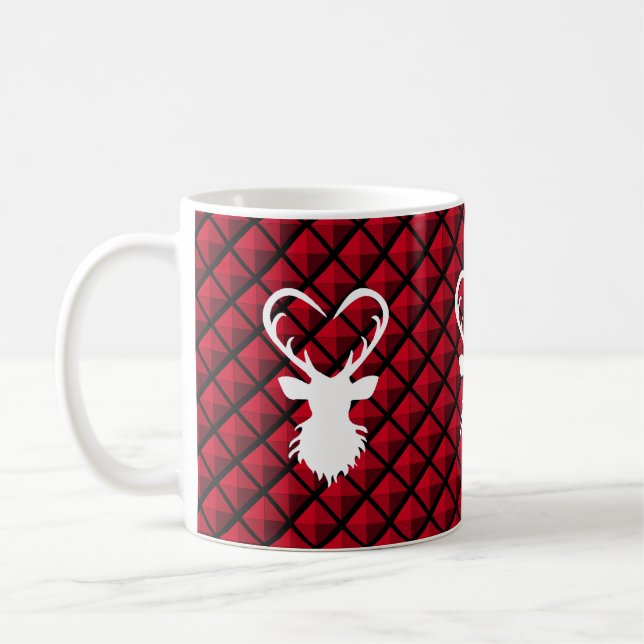 Hjort på svart och röd diamantmönster kaffemugg (Vänster)
