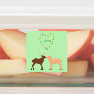Hjort par och Daisy Heart Personligt bröllp Klistermärke