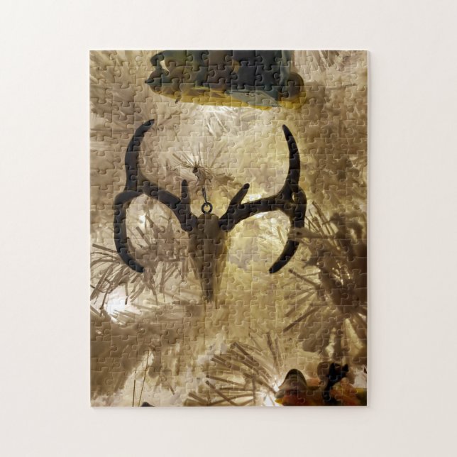 hjort, prydnadsdjur, vit Julgran Pussel (Vertikal)