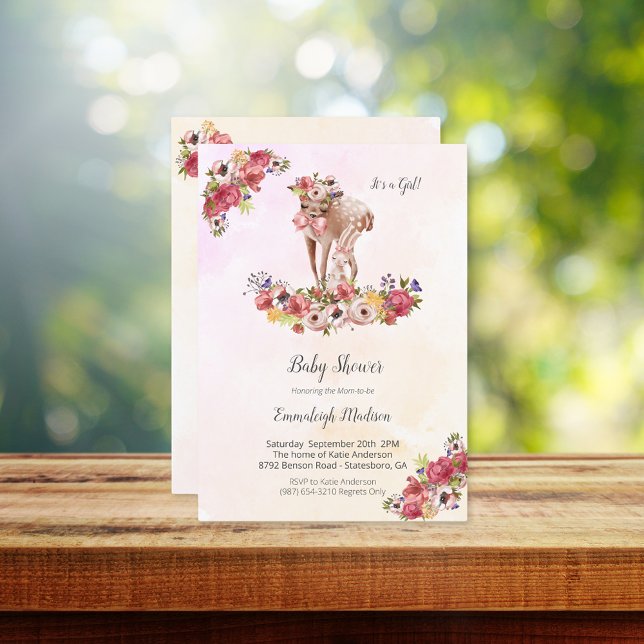 Hjort Rabbis Babyshower Boho Chic Blommig Inbjudningar (Skapare uppladdad)