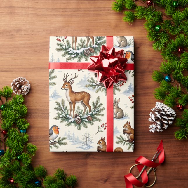 Hjort, Räv, Kanin & Vinter Skog Jul Presentpapper (Julgåva)