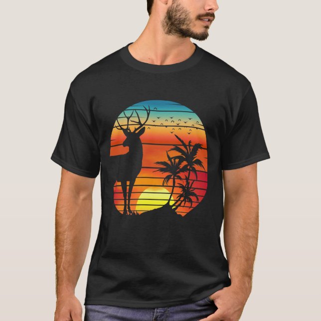 HJORT RETRO SOLNEDGÅNG  T SHIRT (Framsida)