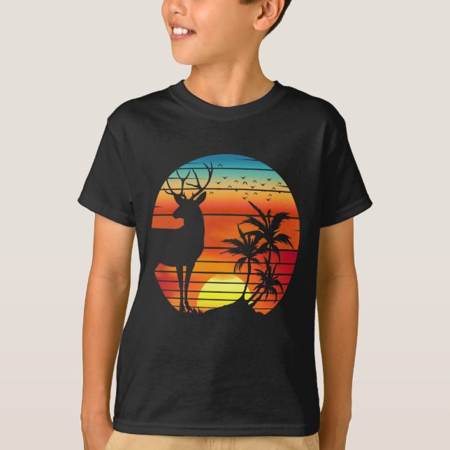 HJORT RETRO SOLNEDGÅNG  T SHIRT (Framsida)