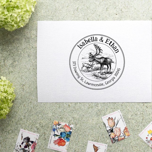 Hjort Returadress par, cirkel Stämpel (Skapare uppladdad)