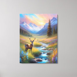 Hjort Rocky Mountain Vår Meadow Sunrise Painting P Canvastryck