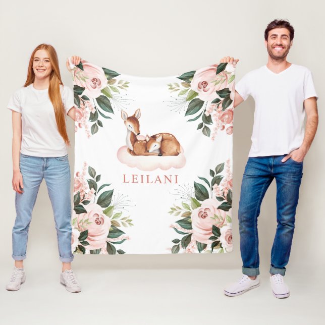 Hjort Rosa Blommigt Anpassningsbar för  av vattenf Fleecefilt (På plats)