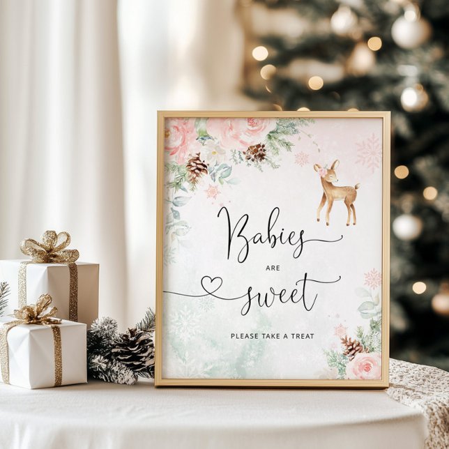 hjort rosa snöflingor Spädbarn är sött Poster (Skapare uppladdad)