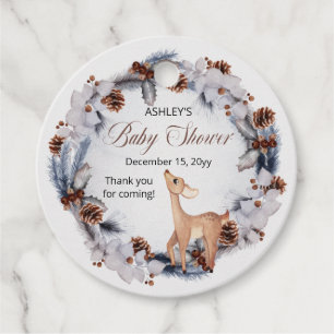 Hjort Rustic Winter Blommigt Baby Shower Gåvor Etiketter
