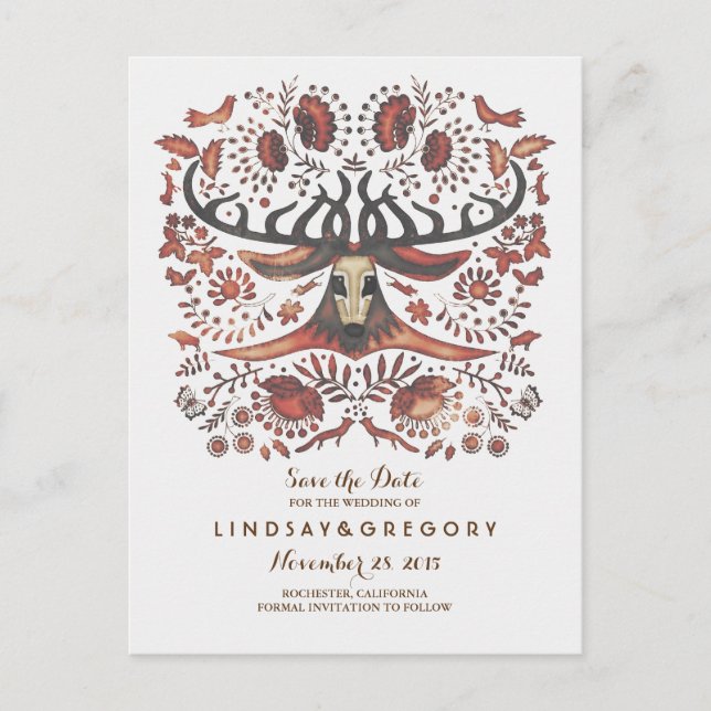 Hjort Rustika Skogs Djur Spara Datum Meddelande Vykort (Framsida)