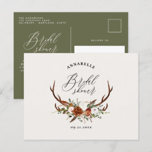 Hjort sagegrön rost blomster elegant bröllopsdusch vykort