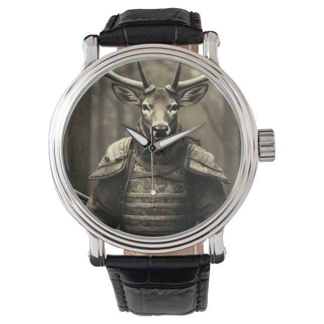 hjort samurai Battlefield, svart läderur Armbandsur (Framsida)