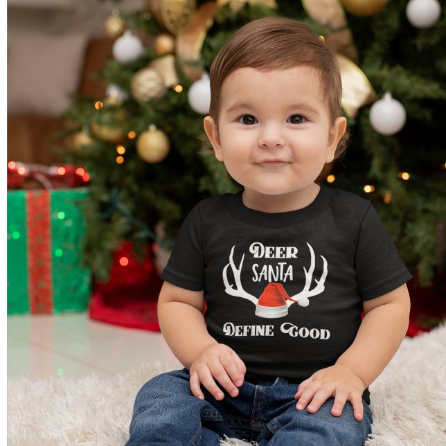 Hjort Santa Define Bra jul Hunting Antlers T Shirt (Adorable Pun Christmas shirt with antlers DEER SANTA, DEFINE GOOD)