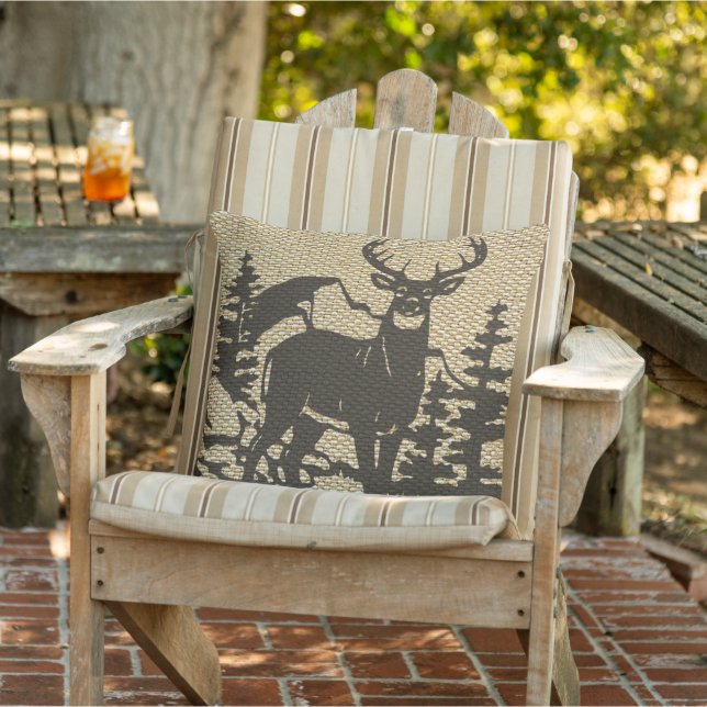 Hjort Silhouette på Faux Burlap Struktur Mönster Kudde (Stol)