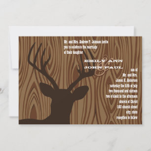 Hjort Silhouette Wood Grain Wedding bjudande in Inbjudningar