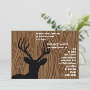 Hjort Silhouette Wood Grain Wedding bjudande in Inbjudningar