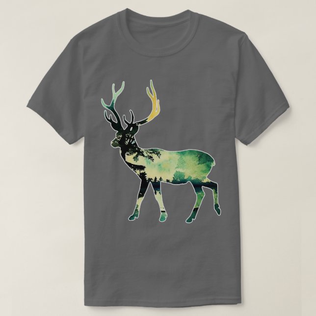 Hjort silhuette grönt abstrakt träd t shirt (Design framsida)