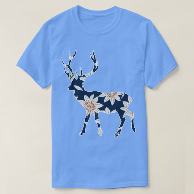 Hjort silhuette vit blomma mönster t shirt (Design framsida)