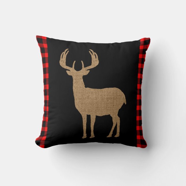 Hjort Siluett med Plaid Kudde (Framsida)