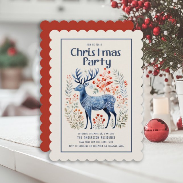 Hjort Skandinaviska Party Inbjudningar (Scandinavian deer Christmas party invitation)