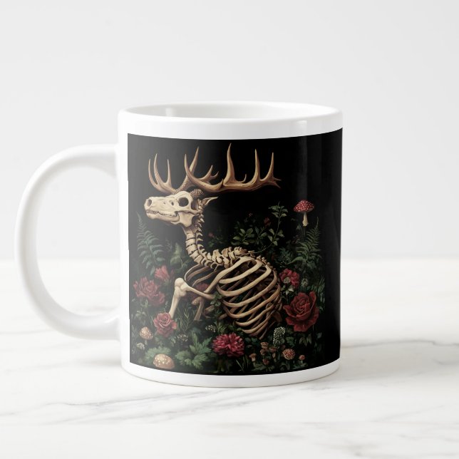 Hjort Skeleton Mystical Gothic Blommigt Jumbo Mugg (Vänster)