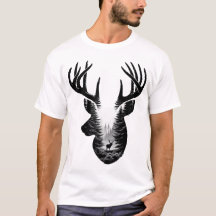 Hjort Skog Natur Dubbelexponering Silhuett T-Shirt