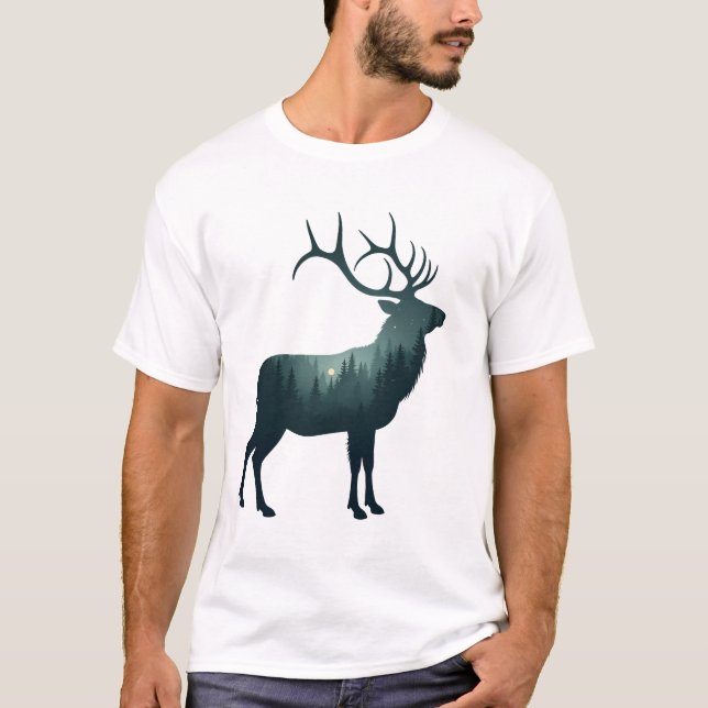 Hjort Skog Siluett Natur Design T Shirt (Framsida)
